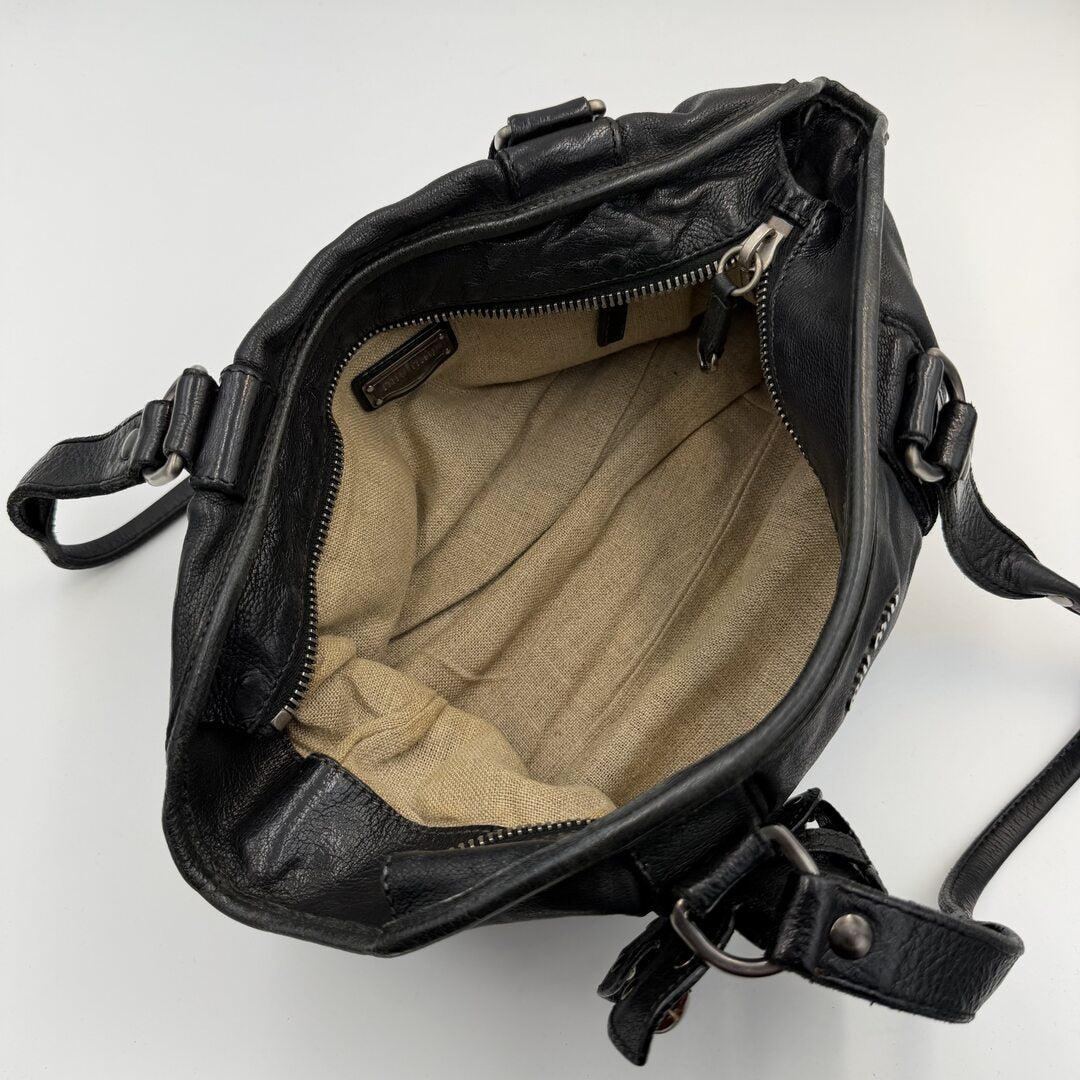 2000s Miu Miu Black Leather Flower Shoulder Bag