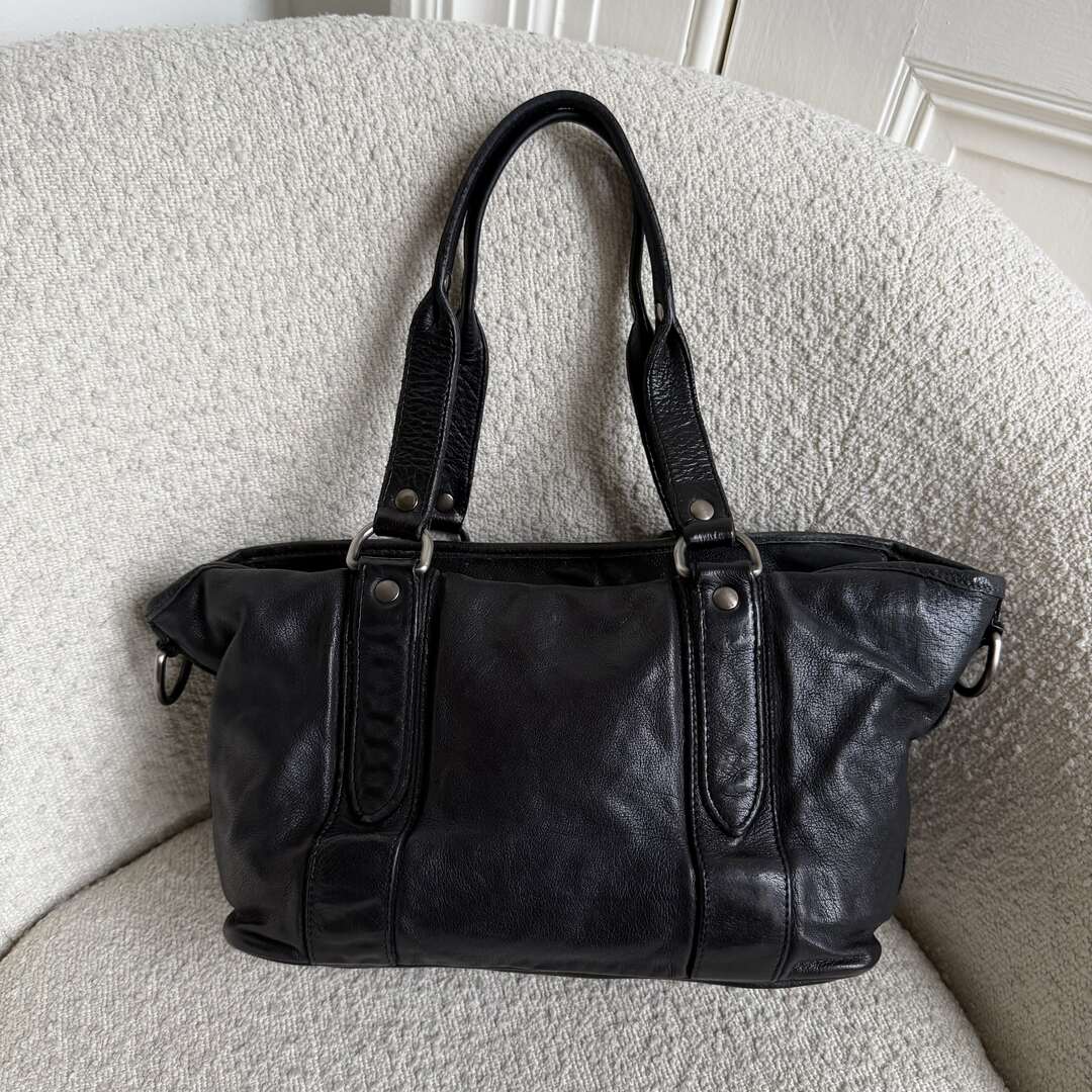 2000s Miu Miu Black Leather Flower Shoulder Bag