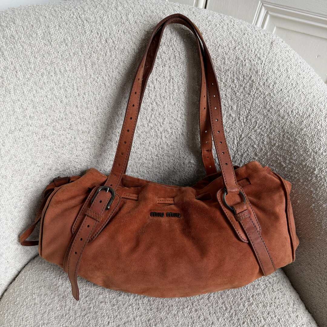 Archive Miu Miu Suede Burnt Orange Leather Tote Bag