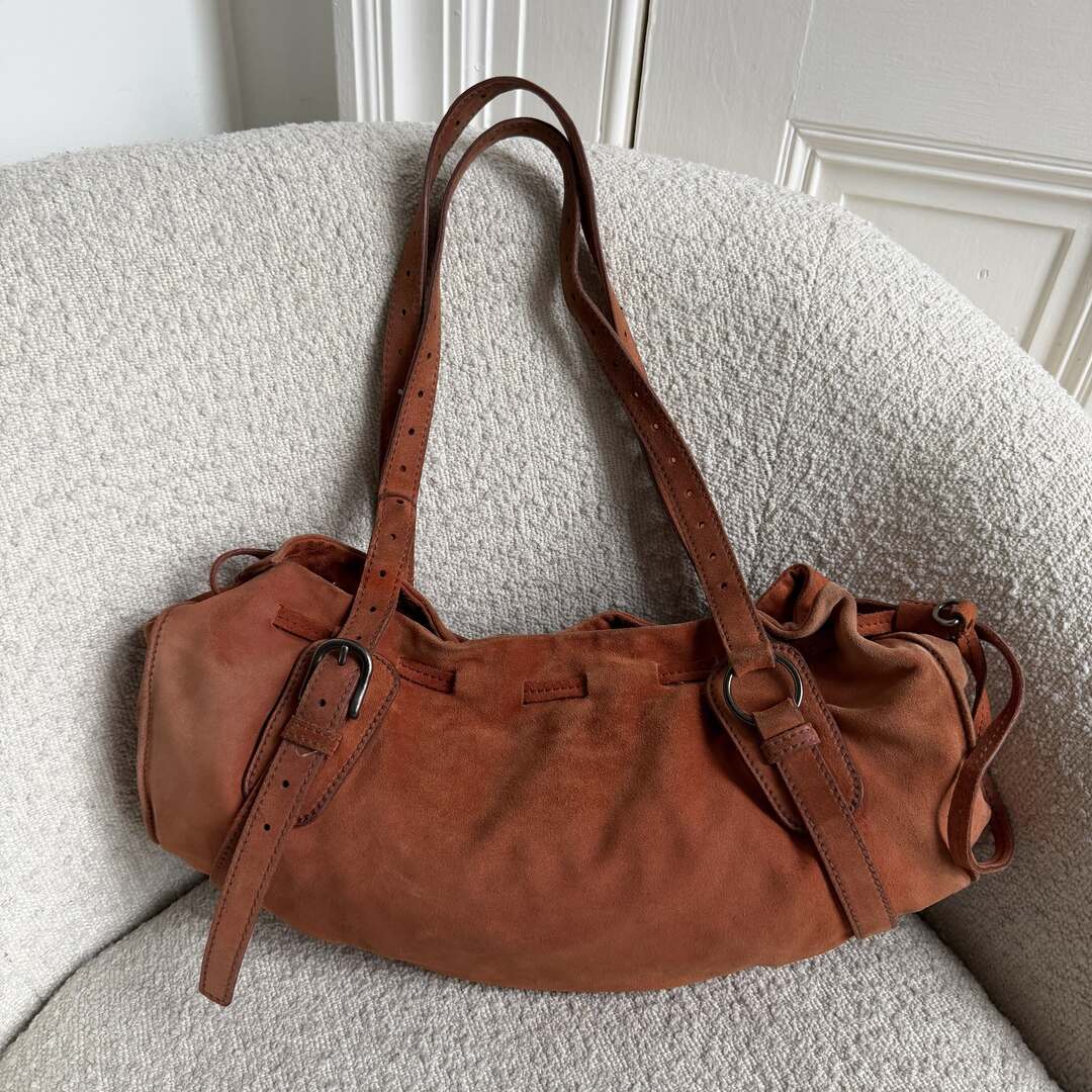 Archive Miu Miu Suede Burnt Orange Leather Tote Bag