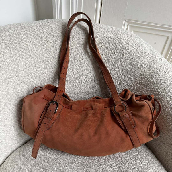 Archive Miu Miu Suede Burnt Orange Leather Tote Bag