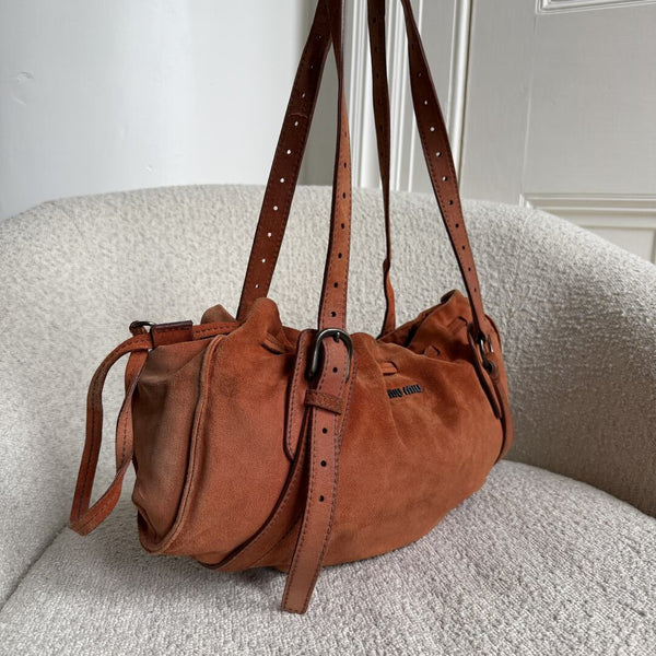 Archive Miu Miu Suede Burnt Orange Leather Tote Bag