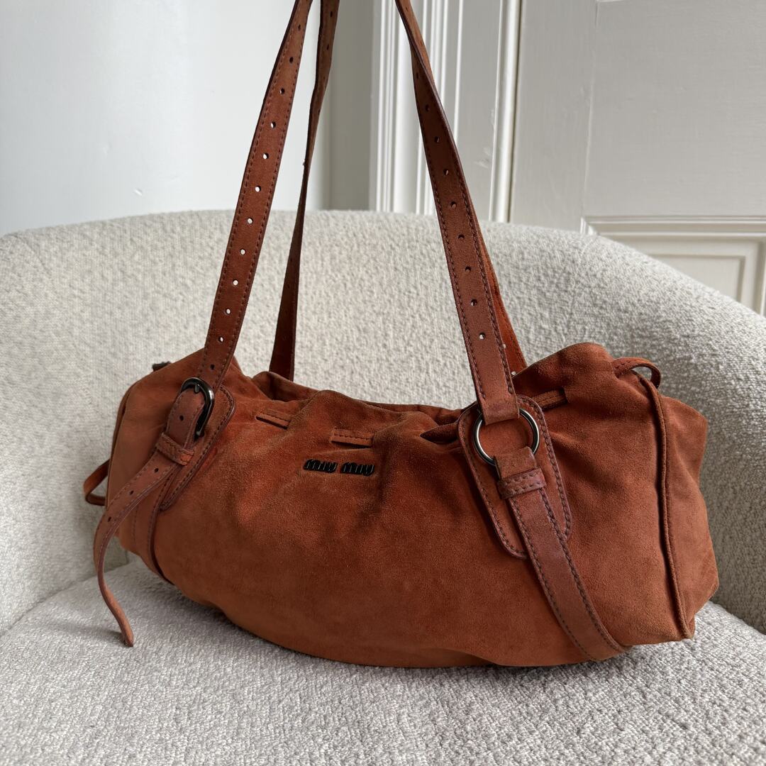 Archive Miu Miu Suede Burnt Orange Leather Tote Bag