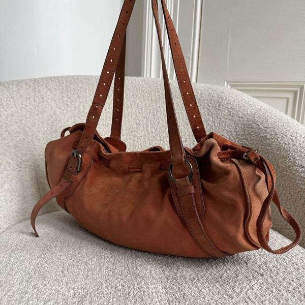Archive Miu Miu Suede Burnt Orange Leather Tote Bag