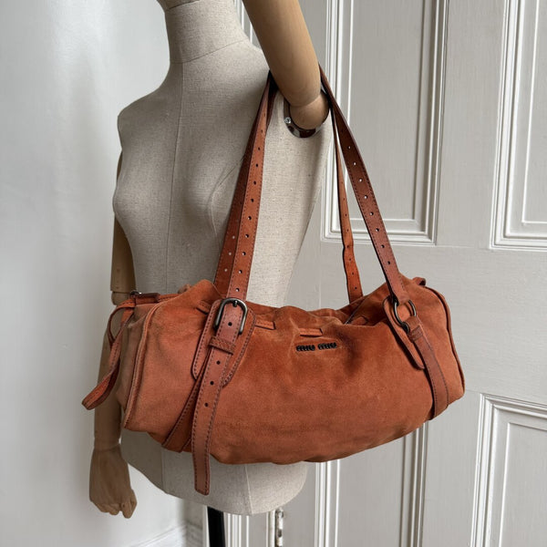 Archive Miu Miu Suede Burnt Orange Leather Tote Bag