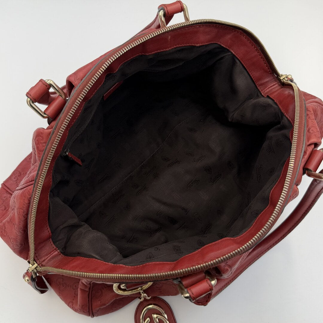 Gucci Guccissima Sukey Leather Red Tote Bag