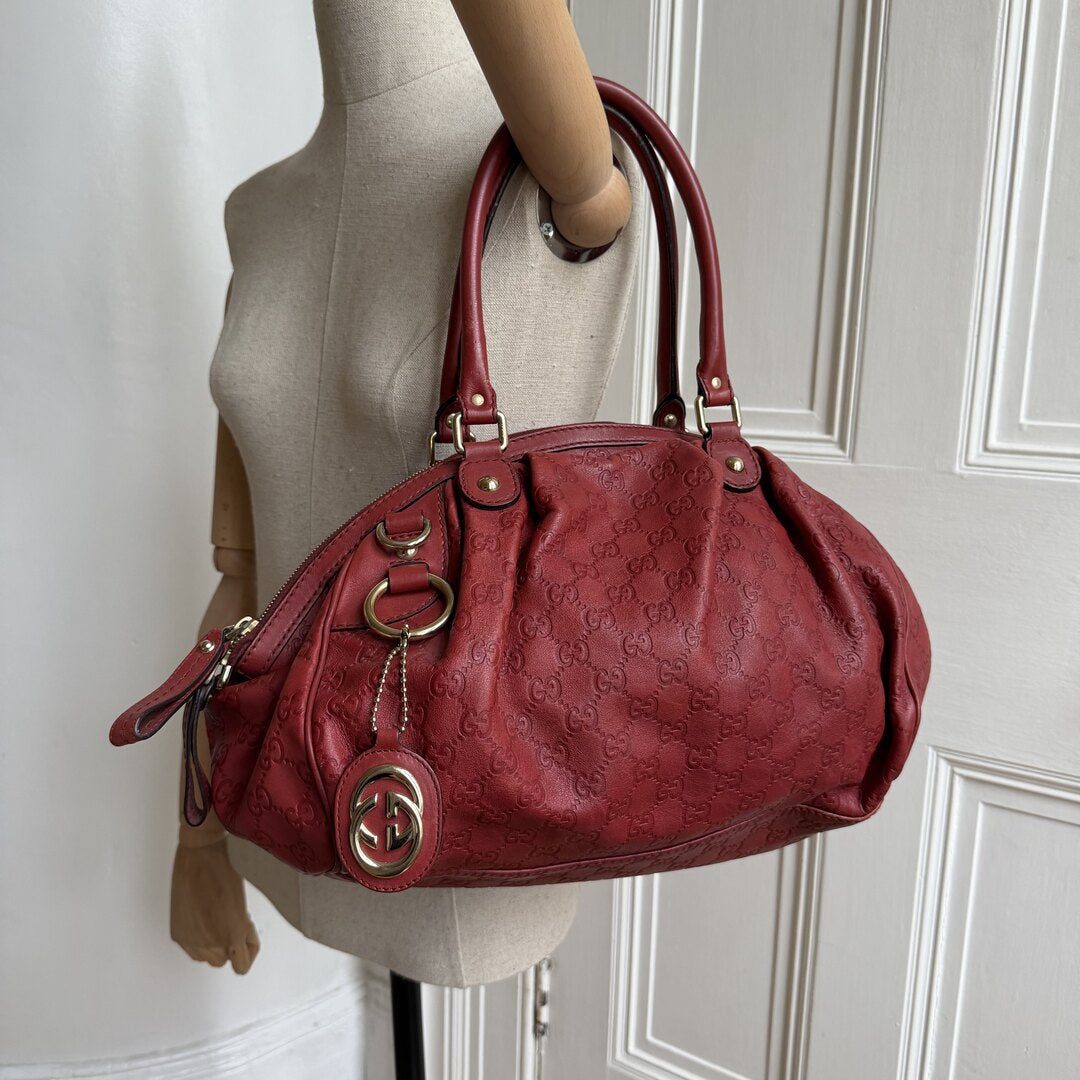 Gucci Guccissima Sukey Leather Red Tote Bag