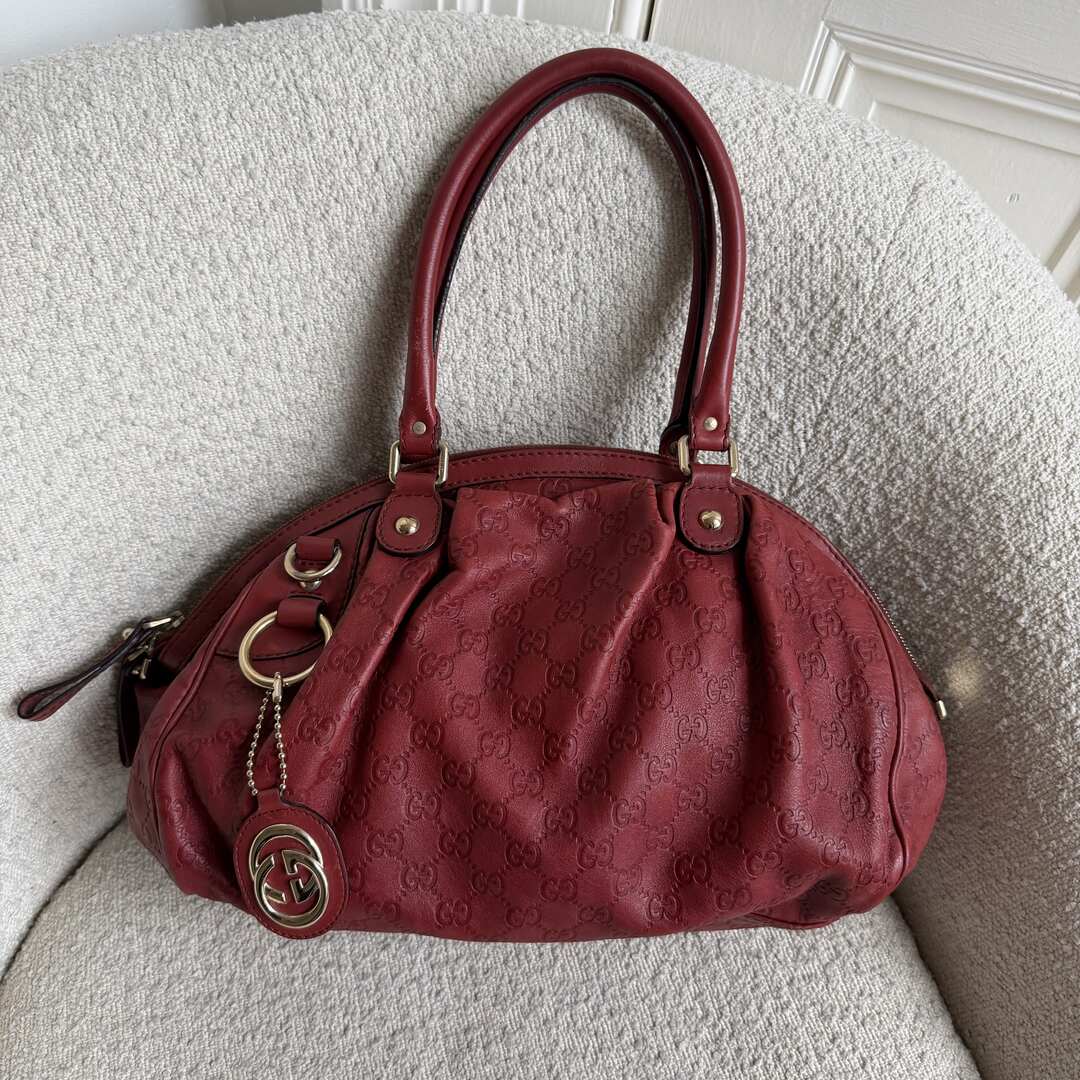 Gucci Guccissima Sukey Leather Red Tote Bag