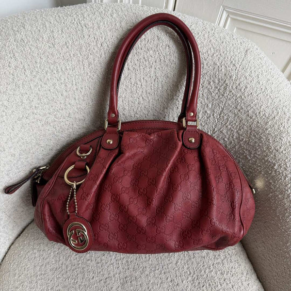 Gucci Guccissima Sukey Leather Red Tote Bag