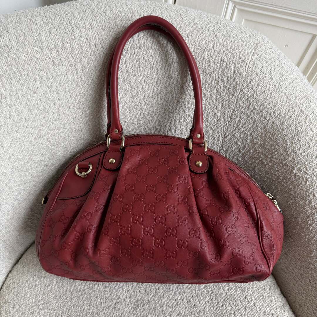 Gucci Guccissima Sukey Leather Red Tote Bag
