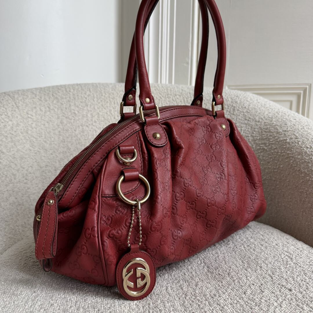 Gucci Guccissima Sukey Leather Red Tote Bag