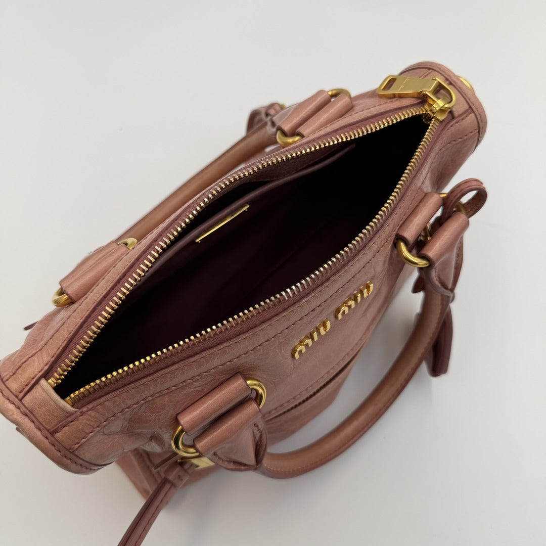 Miu Miu Mini Vitello Shine Pink Leather Shoulder Bag