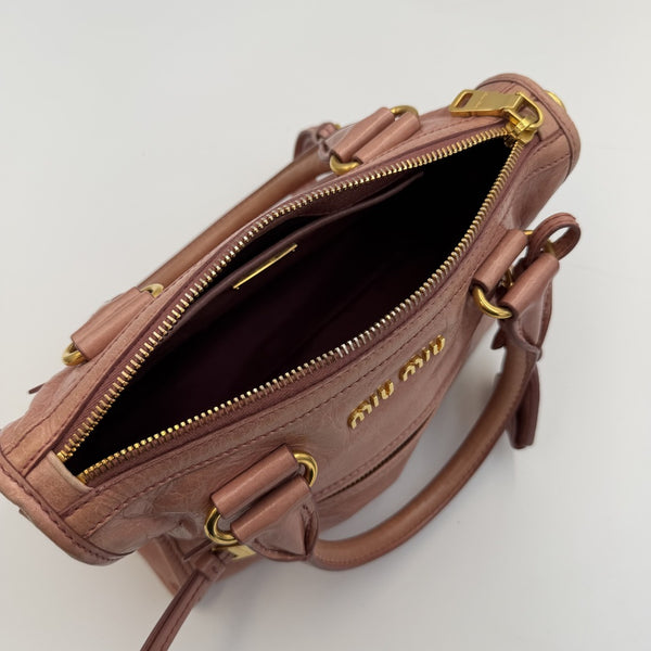 Miu Miu Mini Vitello Shine Pink Leather Shoulder Bag
