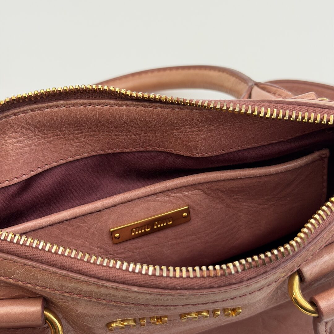 Miu Miu Mini Vitello Shine Pink Leather Shoulder Bag