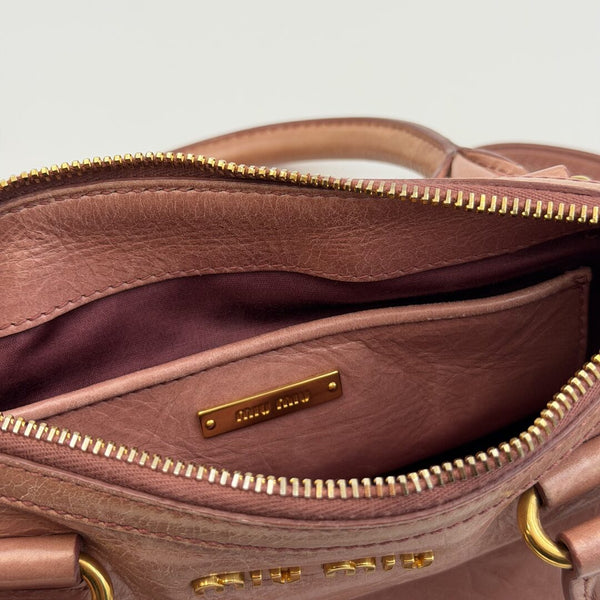Miu Miu Mini Vitello Shine Pink Leather Shoulder Bag