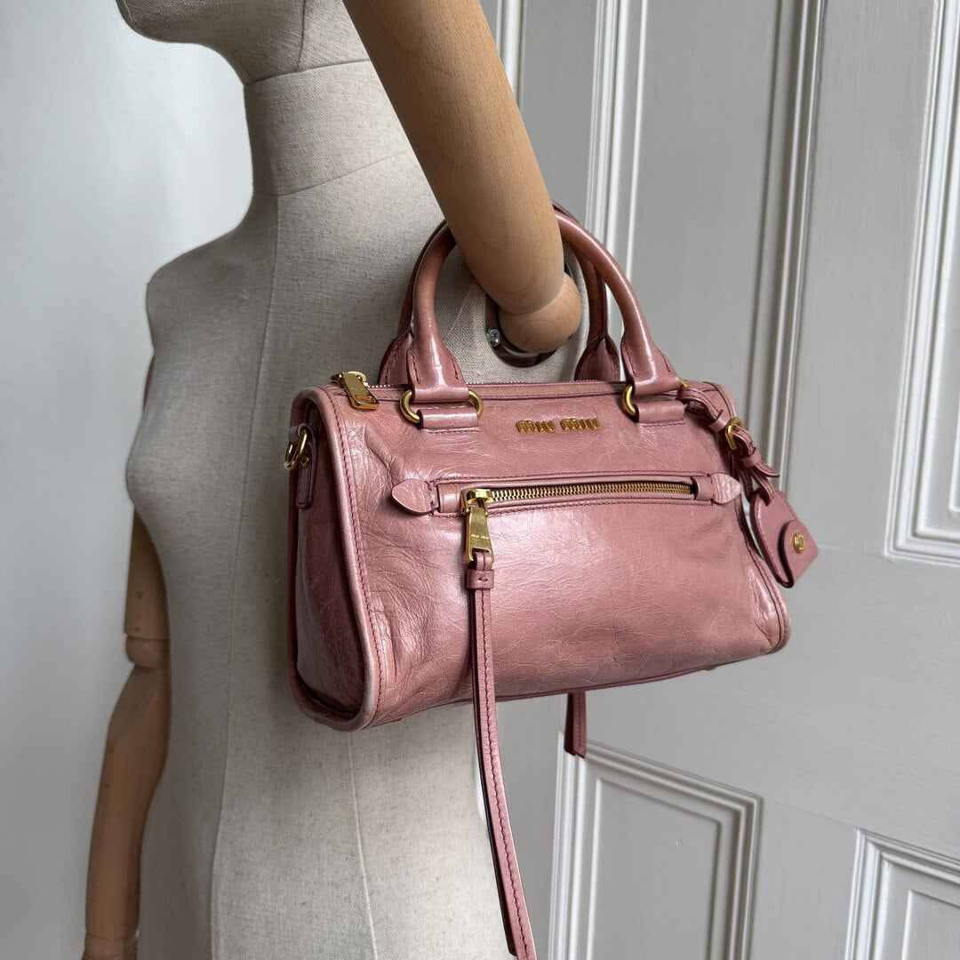 Miu Miu Mini Vitello Shine Pink Leather Shoulder Bag