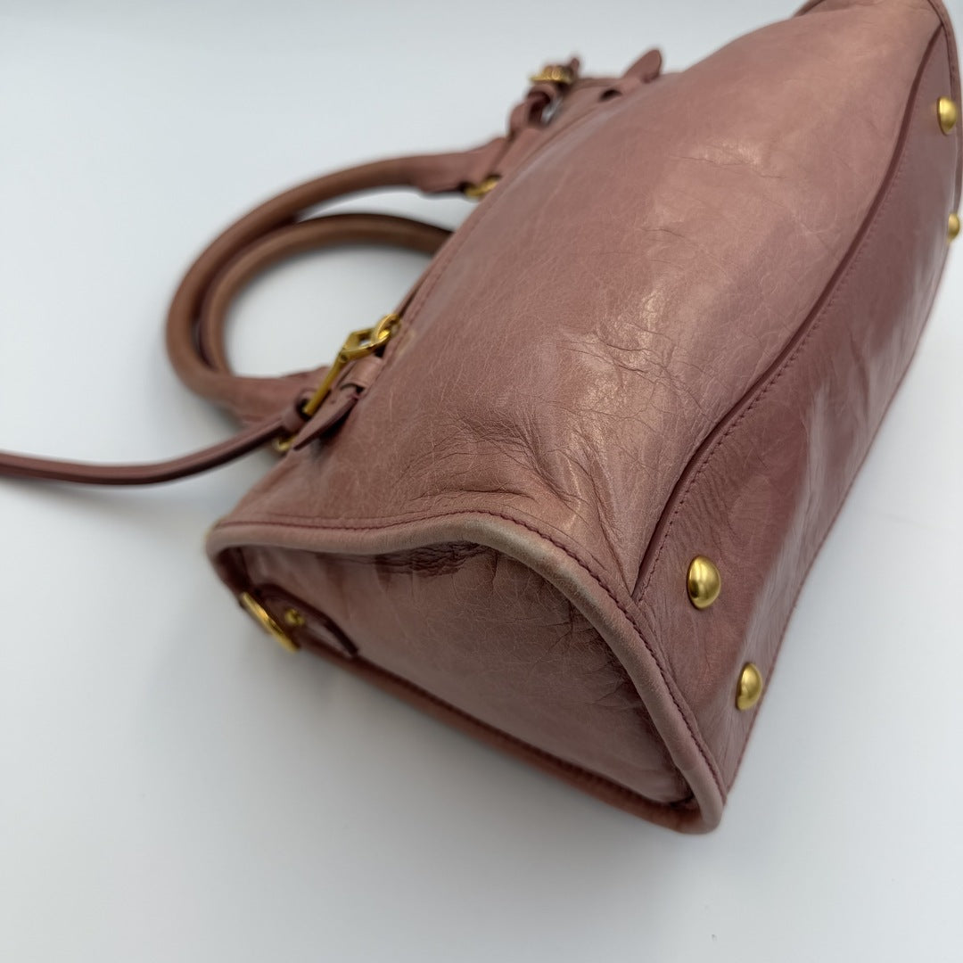 Miu Miu Mini Vitello Shine Pink Leather Shoulder Bag