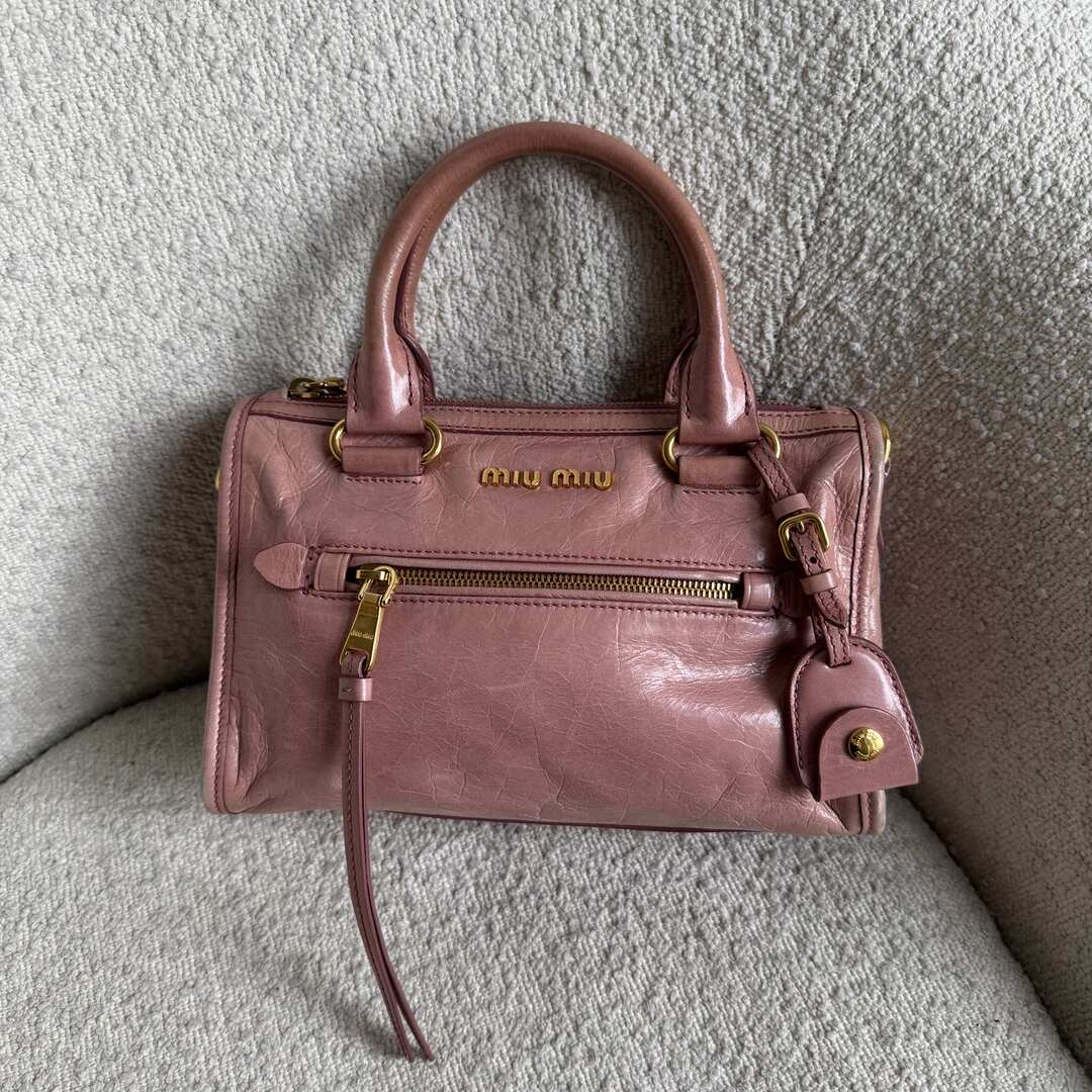 Miu Miu Mini Vitello Shine Pink Leather Shoulder Bag