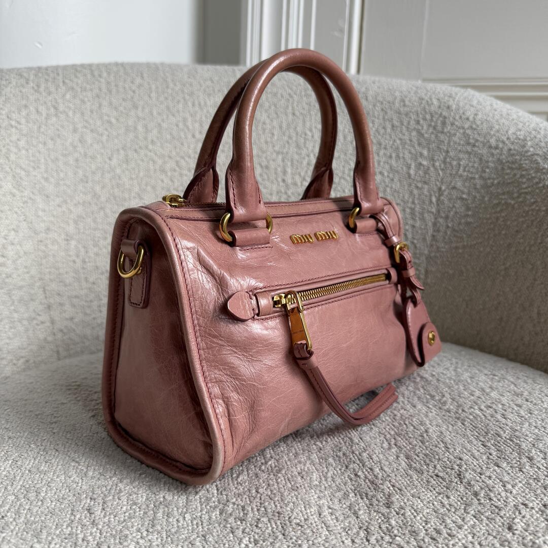 Miu Miu Mini Vitello Shine Pink Leather Shoulder Bag