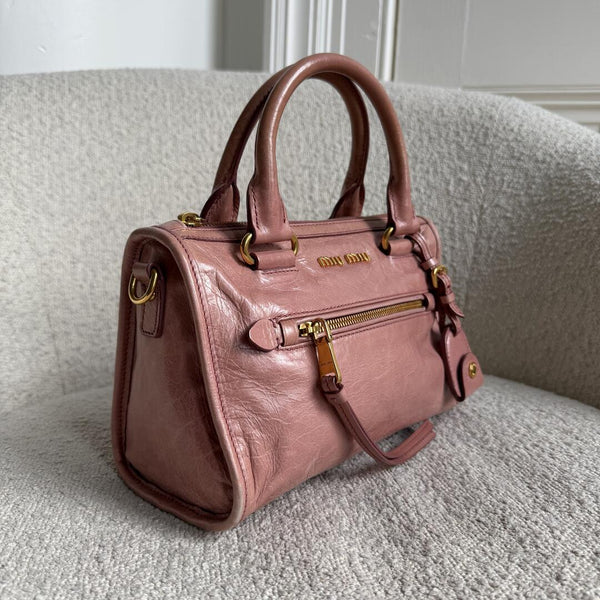Miu Miu Mini Vitello Shine Pink Leather Shoulder Bag