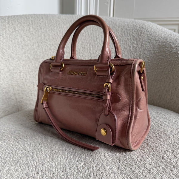 Miu Miu Mini Vitello Shine Pink Leather Shoulder Bag