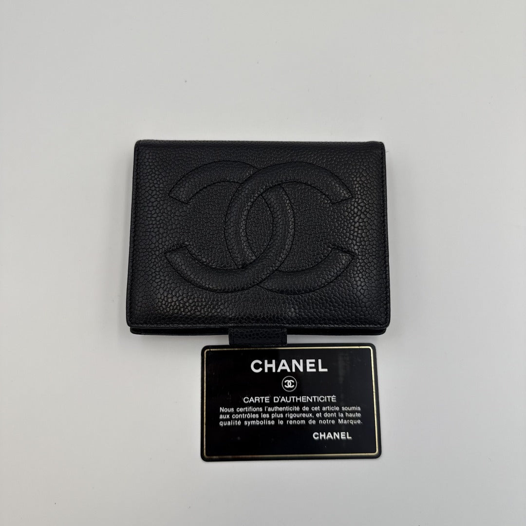 1997 Chanel CC Caviar Black Leather Wallet