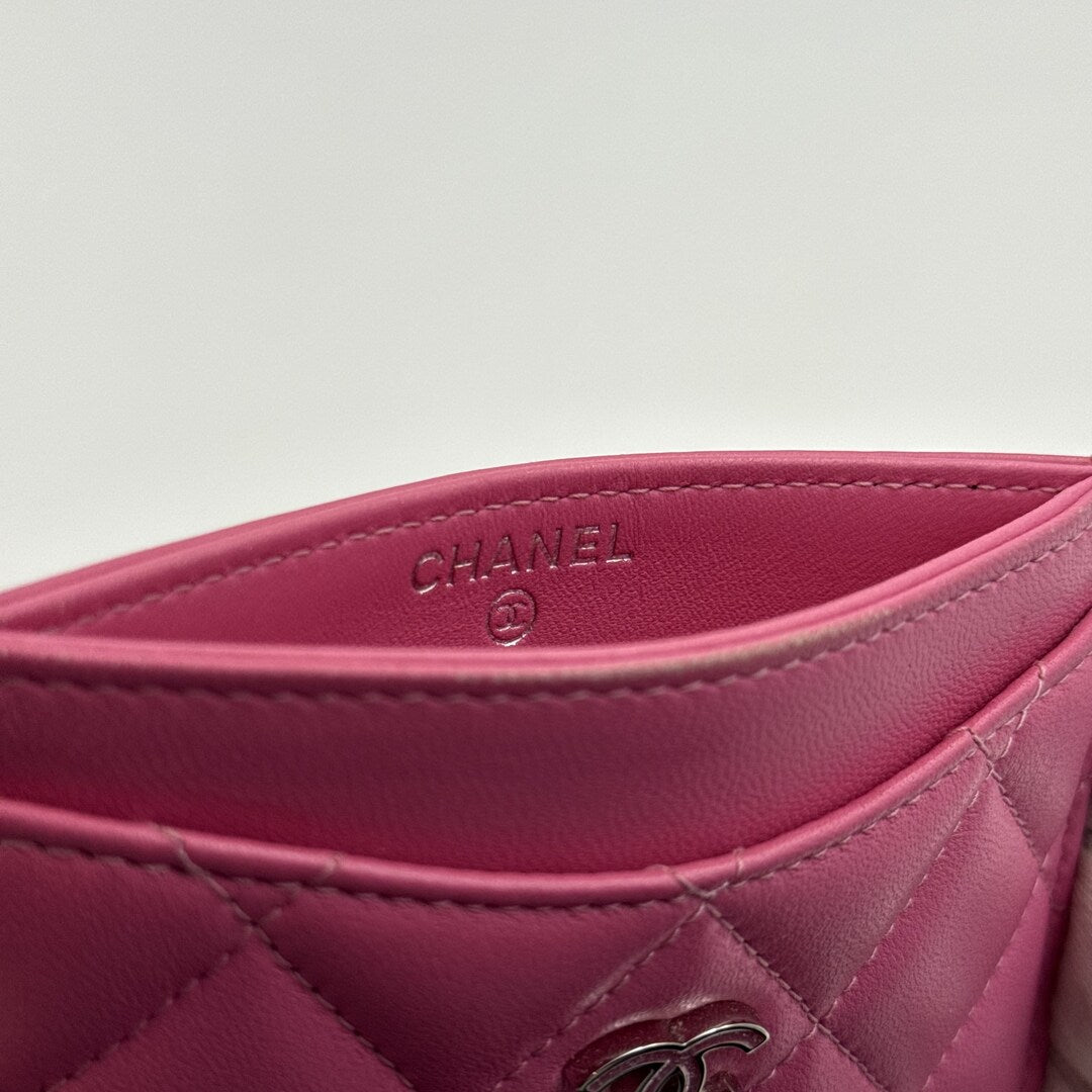 2019 Chanel CC Pink Leather Card Case Wallet