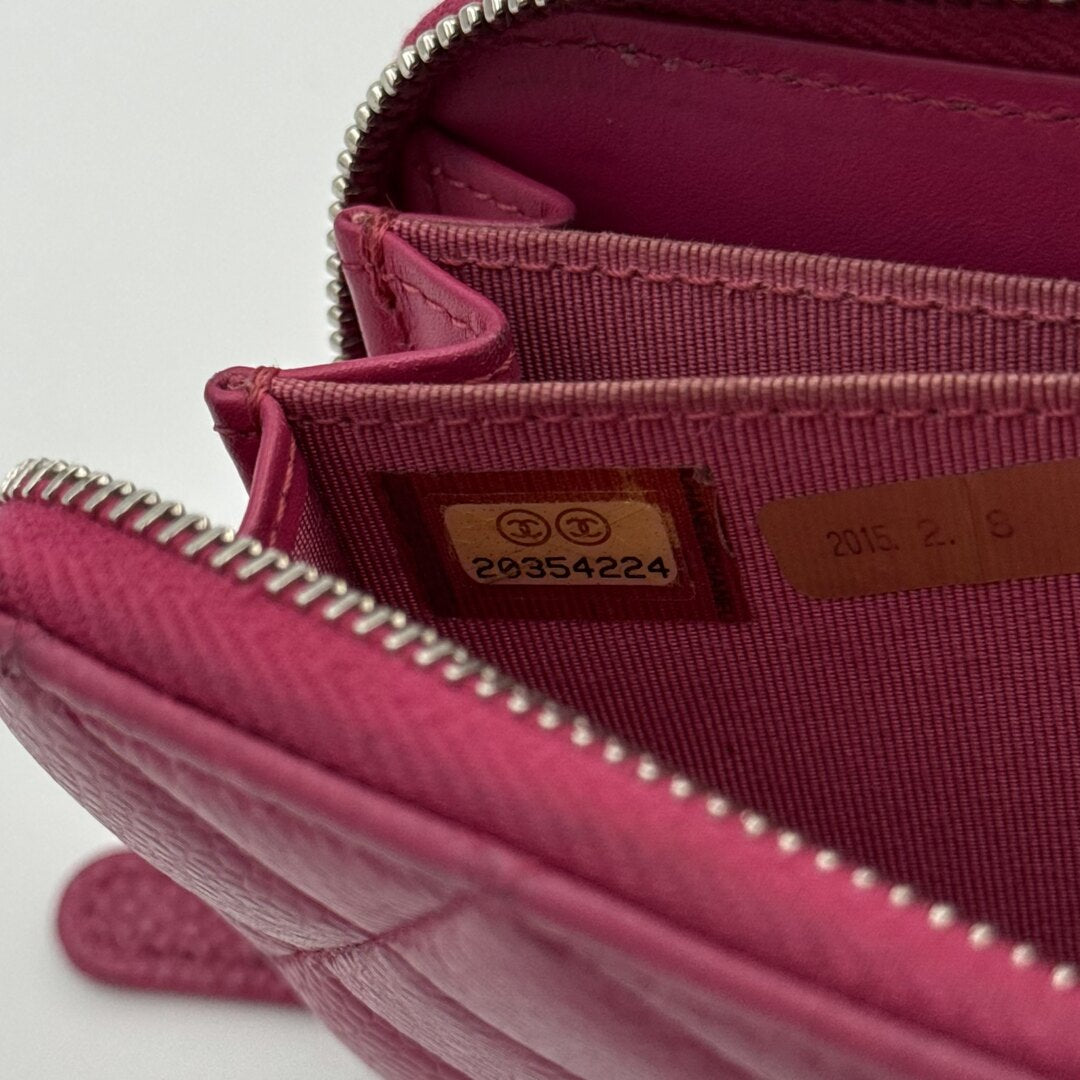 2015 Chanel CC Matelasse Pink Long Zip Wallet