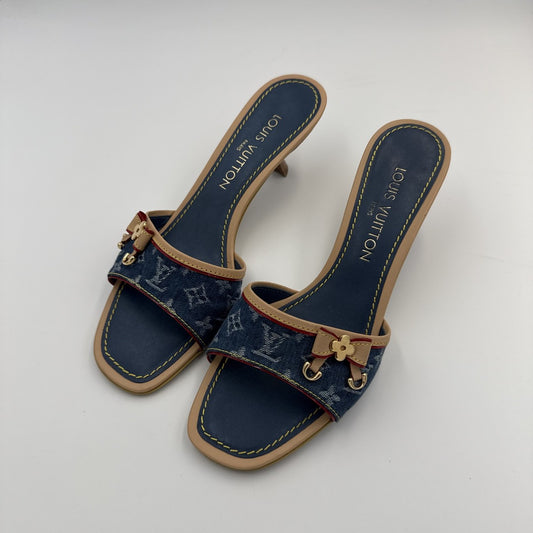 2005 Louis Vuitton Blue Denim Kitten Heels