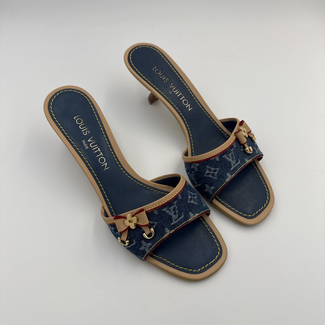 2005 Louis Vuitton Blue Denim Kitten Heels