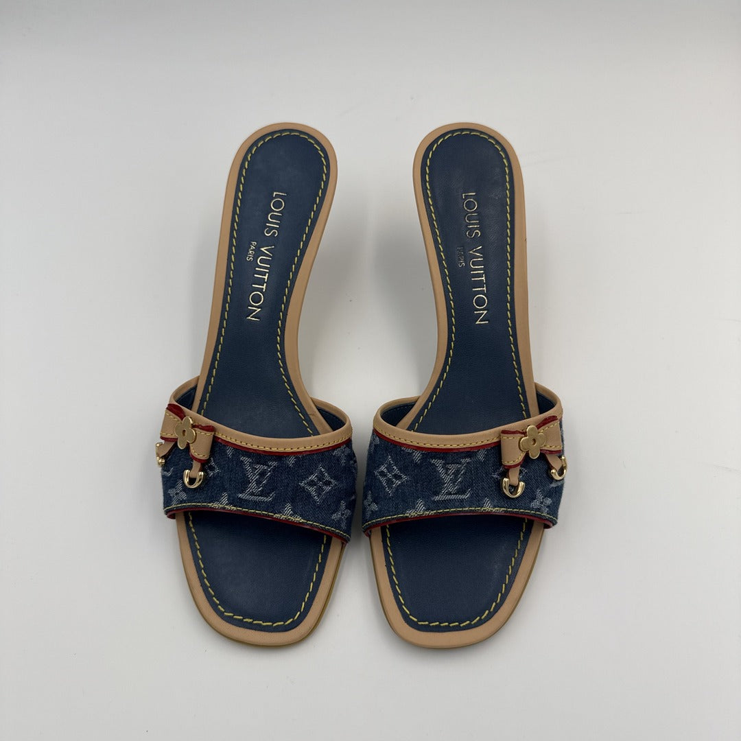 2005 Louis Vuitton Blue Denim Kitten Heels