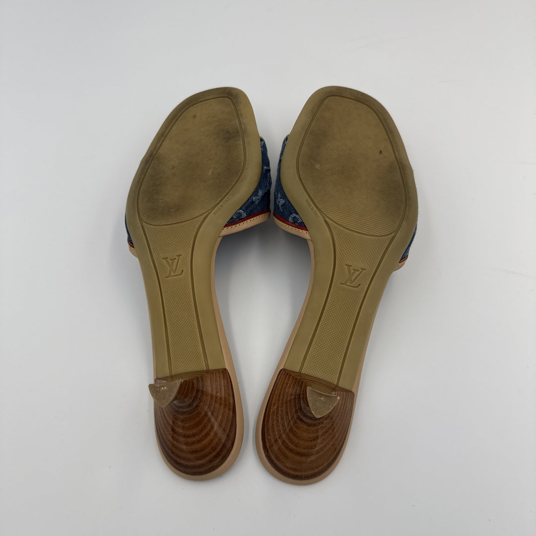 2005 Louis Vuitton Blue Denim Kitten Heels