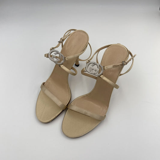 Gucci Ankle Strap GG Crystal Kitten Heels