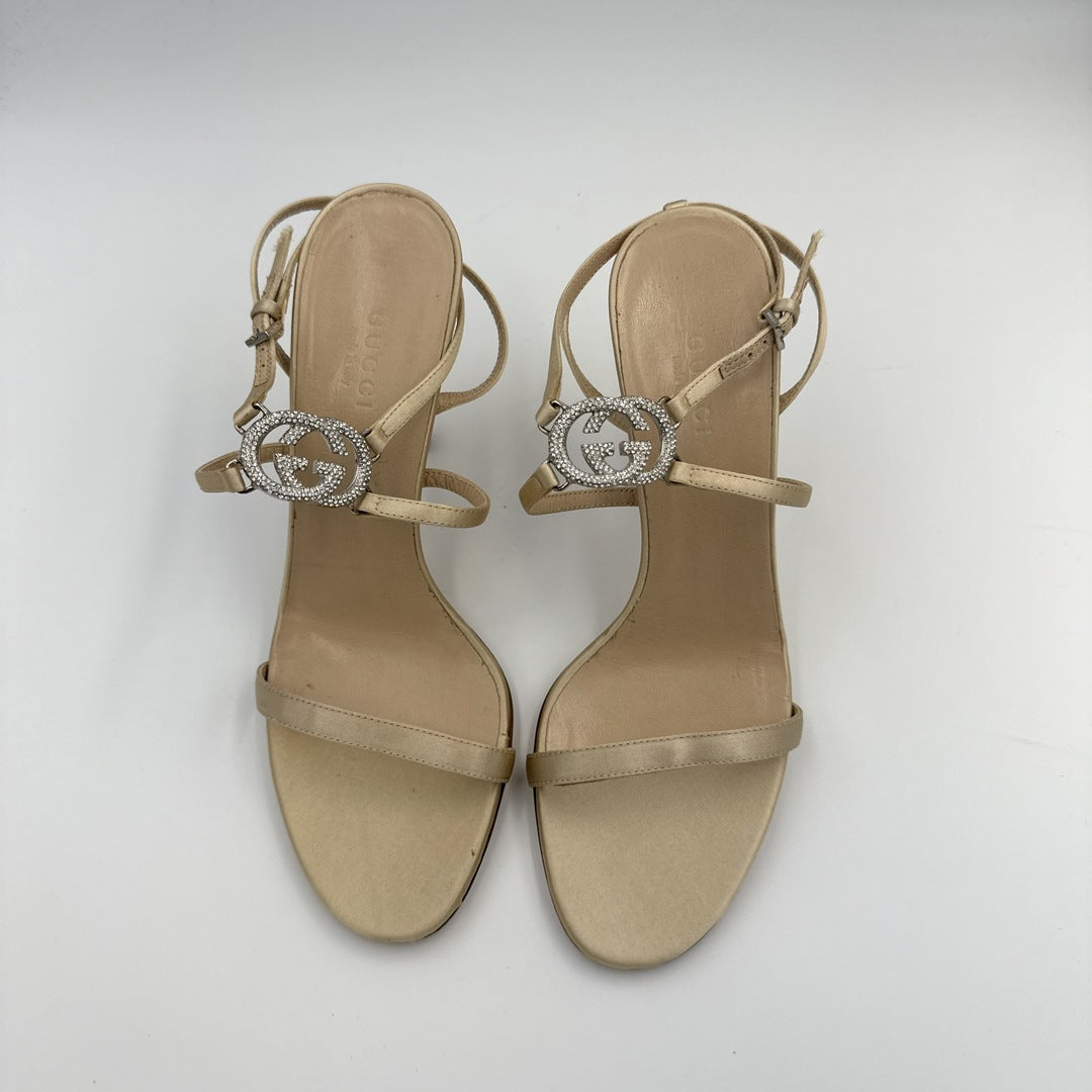 Gucci Ankle Strap GG Crystal Kitten Heels