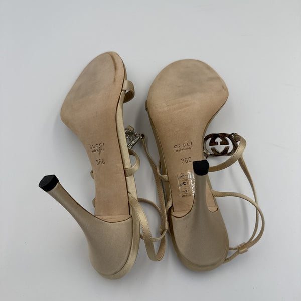 Gucci Ankle Strap GG Crystal Kitten Heels
