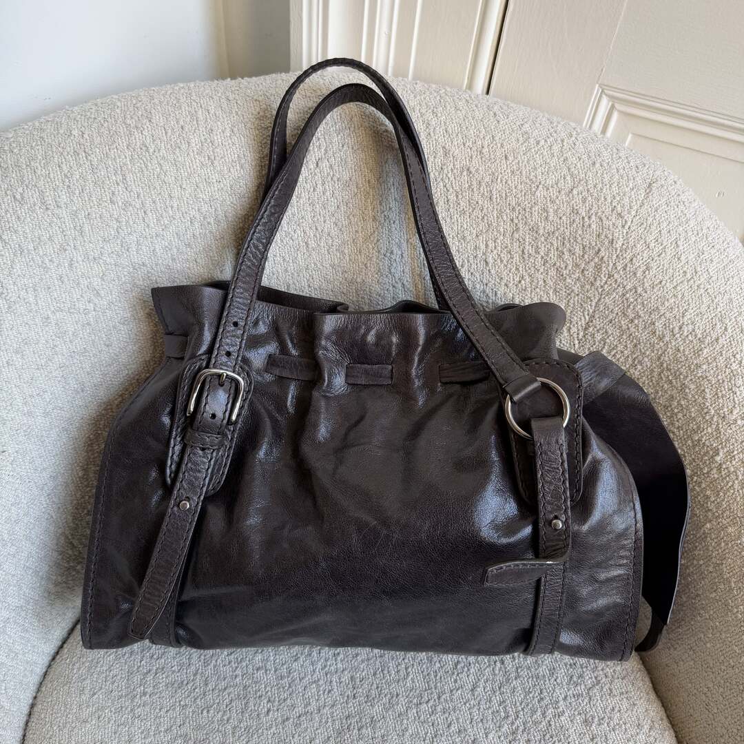 Miu Miu Vitello Leather Dark Brown Tote Bag