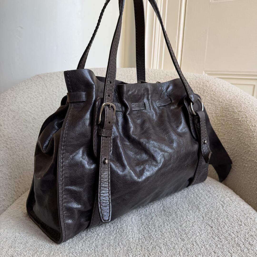 Miu Miu Vitello Leather Dark Brown Tote Bag