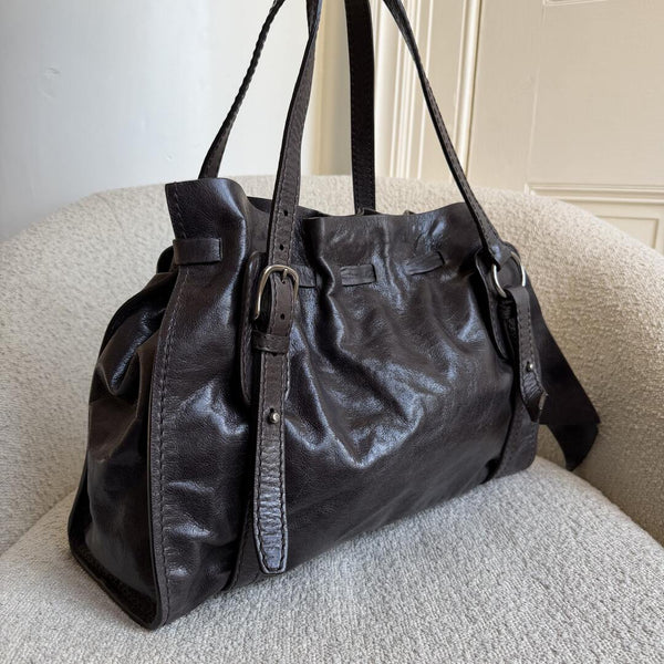 Miu Miu Vitello Leather Dark Brown Tote Bag