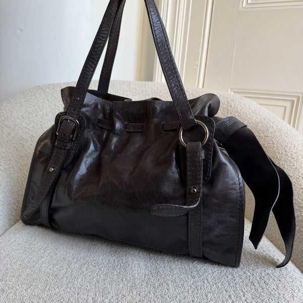 Miu Miu Vitello Leather Dark Brown Tote Bag