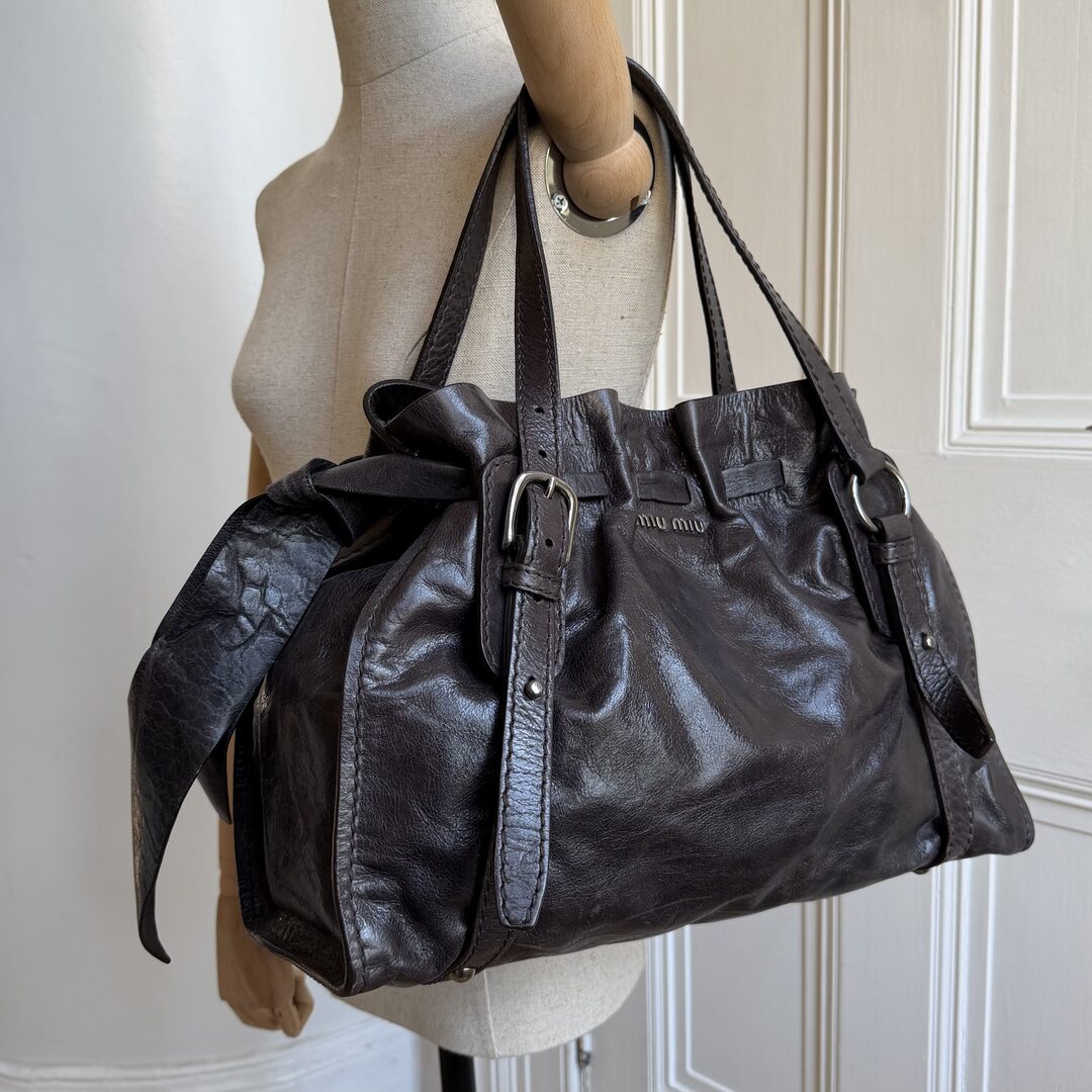 Miu Miu Vitello Leather Dark Brown Tote Bag
