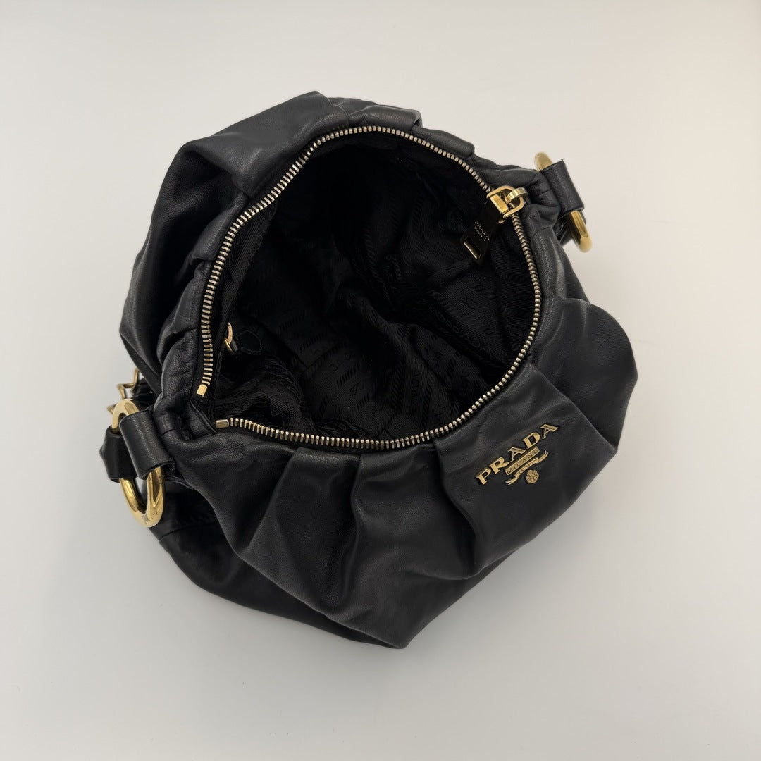 2009 Prada Nappa Black Leather Chain Shoulder Bag