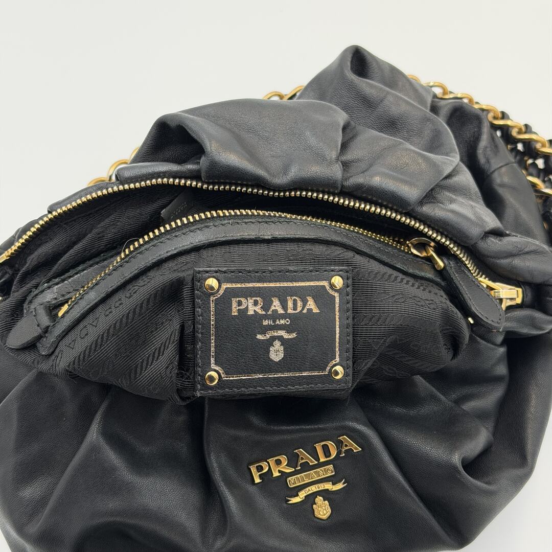 2009 Prada Nappa Black Leather Chain Shoulder Bag