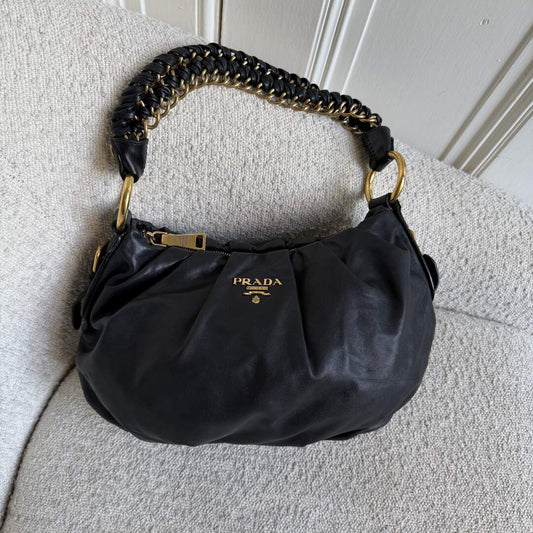 2009 Prada Nappa Black Leather Chain Shoulder Bag