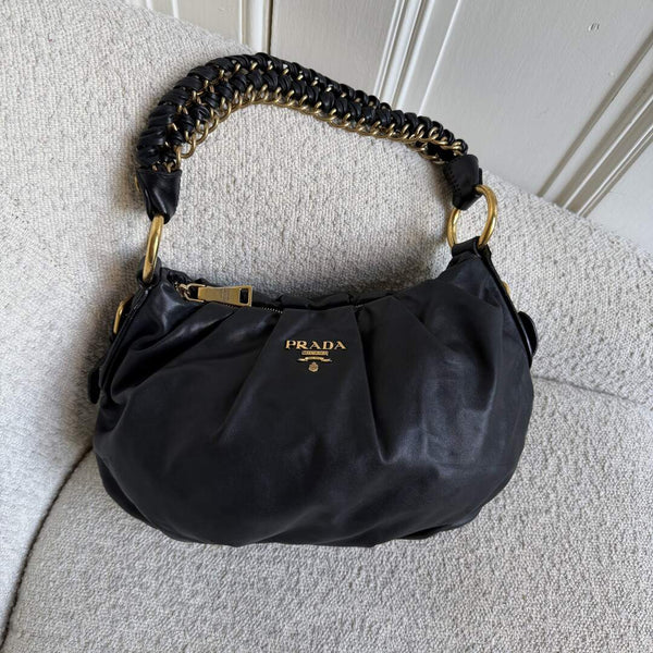 2009 Prada Nappa Black Leather Chain Shoulder Bag