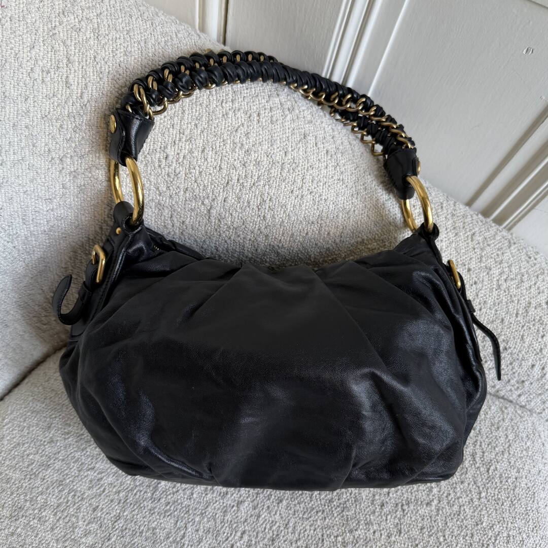 2009 Prada Nappa Black Leather Chain Shoulder Bag