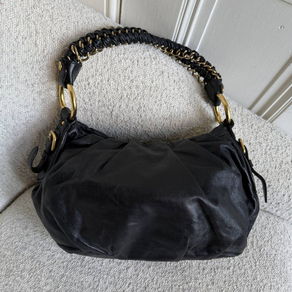2009 Prada Nappa Black Leather Chain Shoulder Bag
