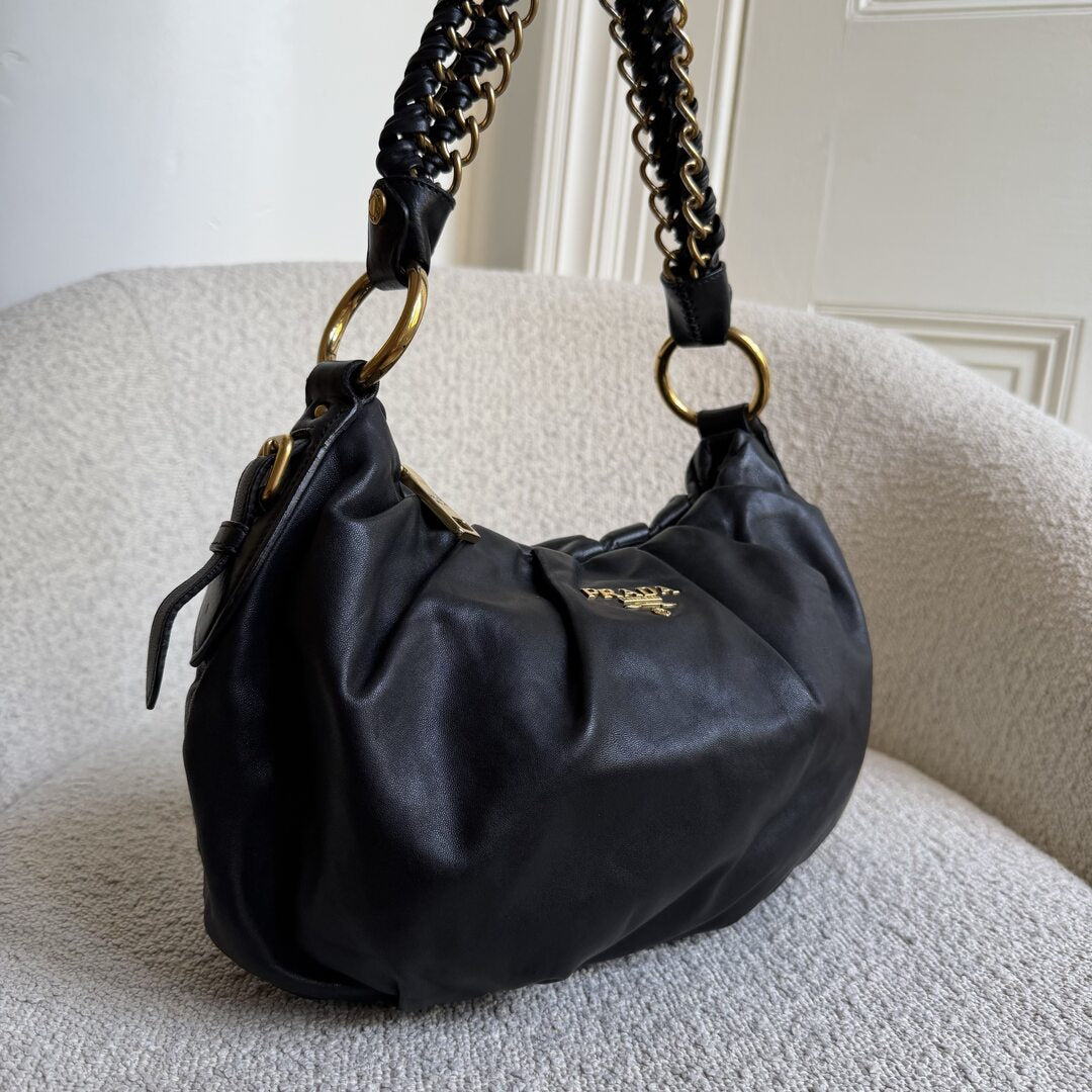 2009 Prada Nappa Black Leather Chain Shoulder Bag