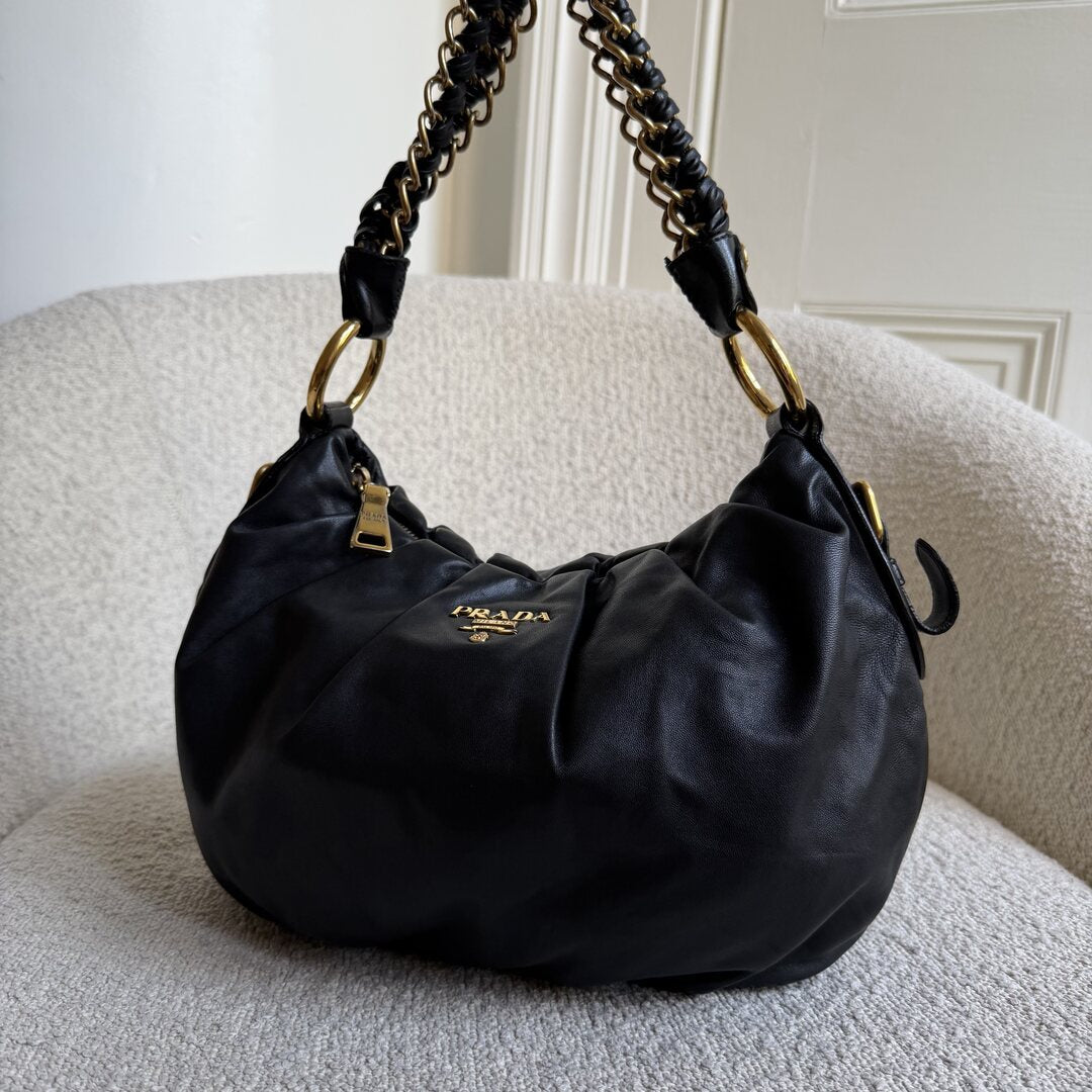 2009 Prada Nappa Black Leather Chain Shoulder Bag