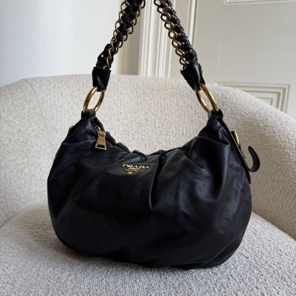 2009 Prada Nappa Black Leather Chain Shoulder Bag