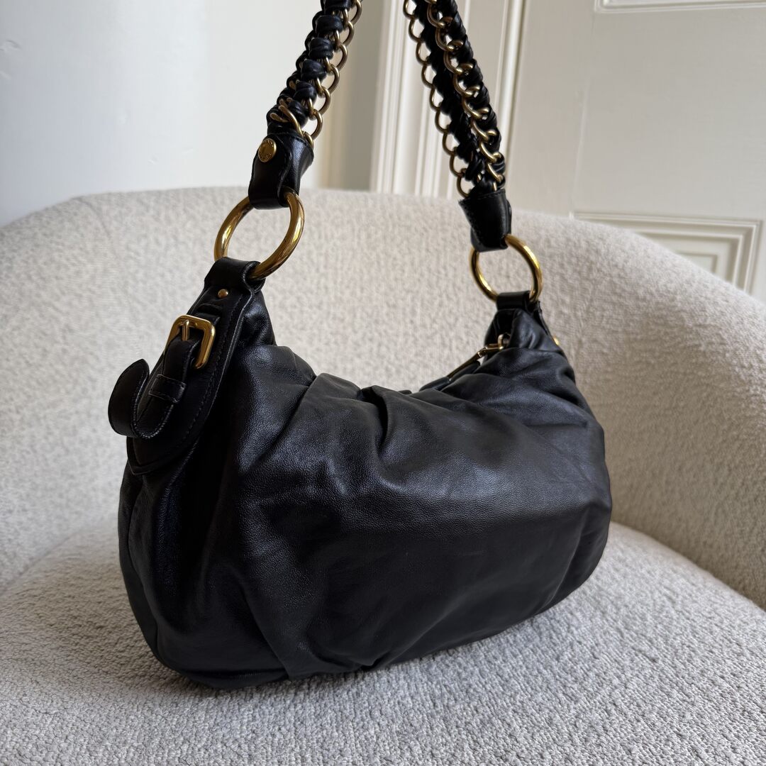 2009 Prada Nappa Black Leather Chain Shoulder Bag